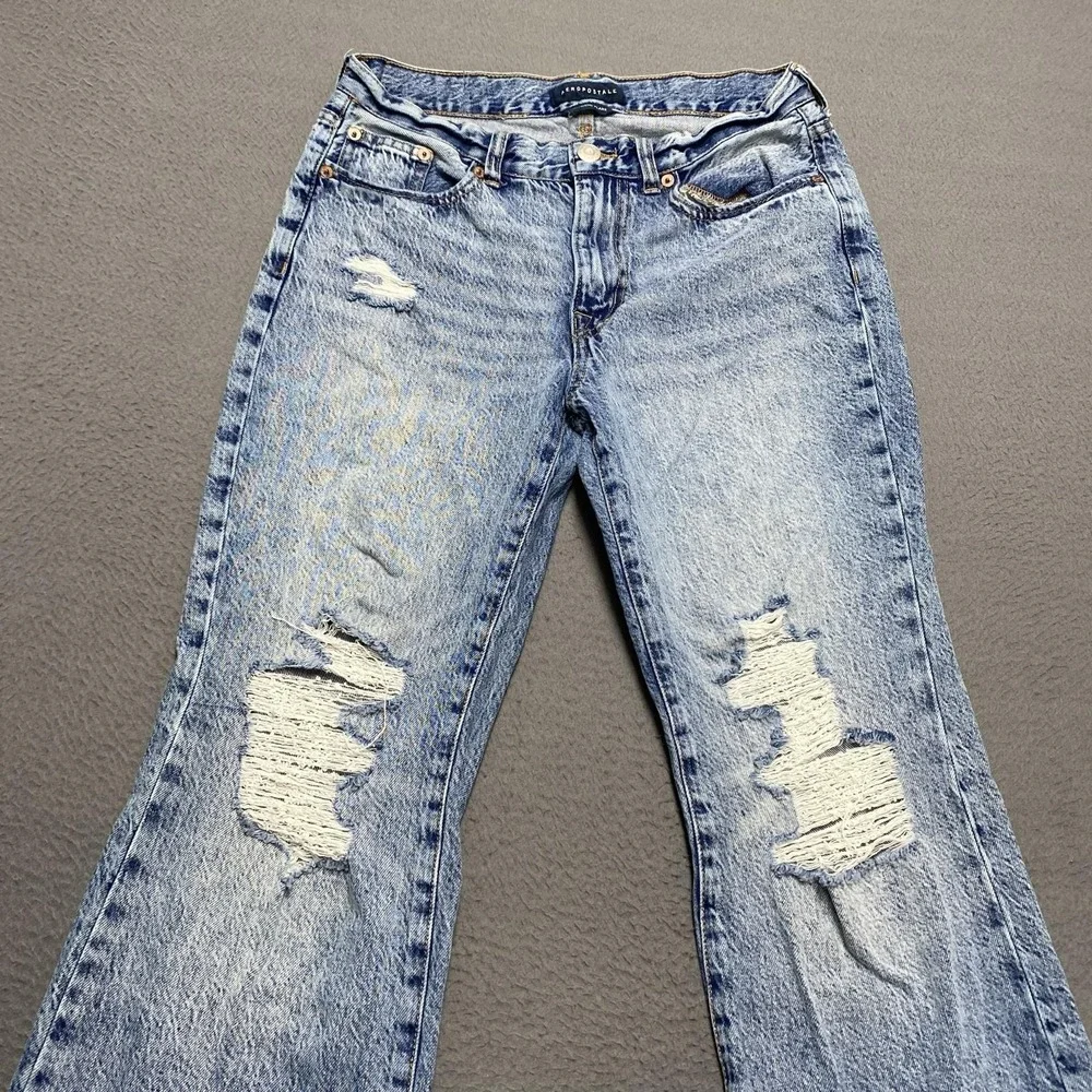 Aeropostale Jeans Juniors 2 Blue Boyfriend Flare‎ Distressed Acid Wash Denim